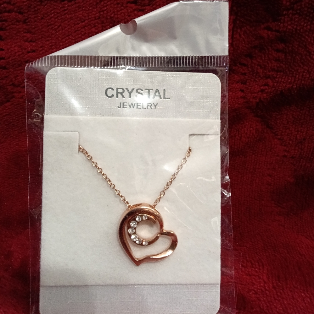 💜Rose Gold faux diamond heart necklace